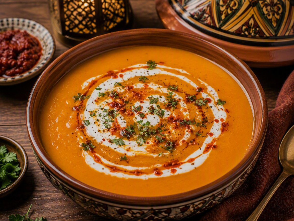 Marokkaanse wortelsoep met harissa en yoghurt